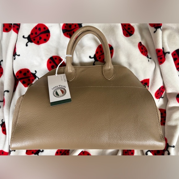 Anna Paola Handbags - Viral Anna Paola Genuine Taupe Italian  Leather & Suede Satchel Tote
